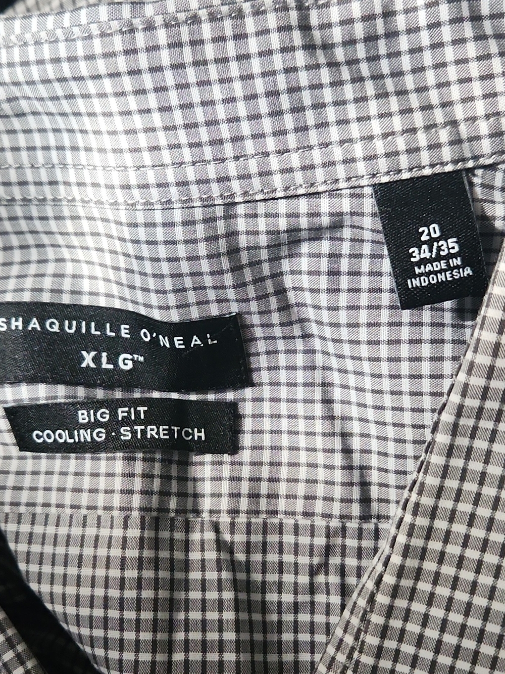 Shaquille O'Neal Men's Gray Checked Big-Fit Dress Shirt